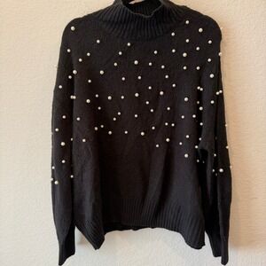Eloquii Elements Womens Black Pearl Embellished Mock Neck Sweater Size 18/20